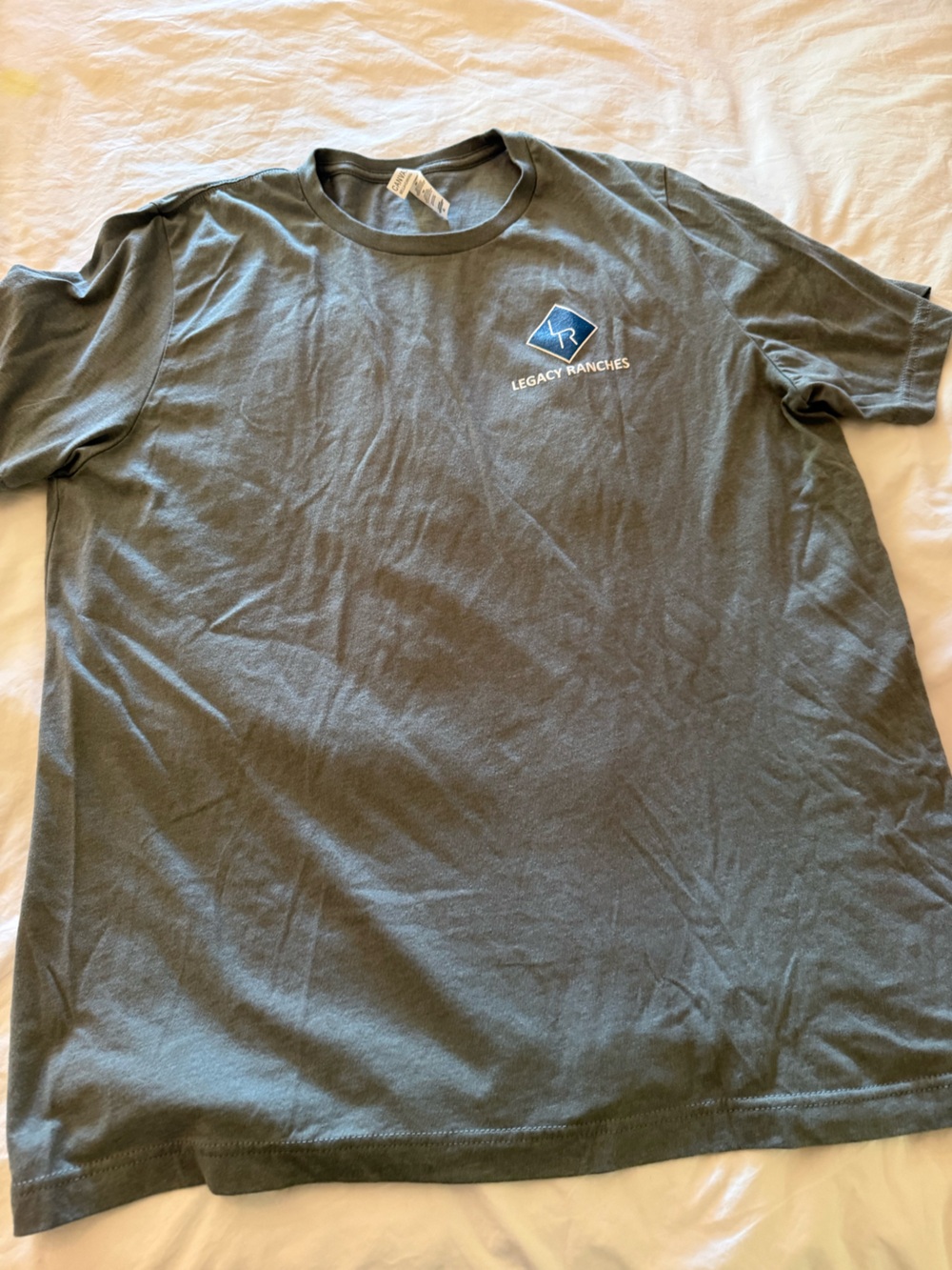 Bella Canvas Olive Green Short Sleeve Tee with Small Blue Logo